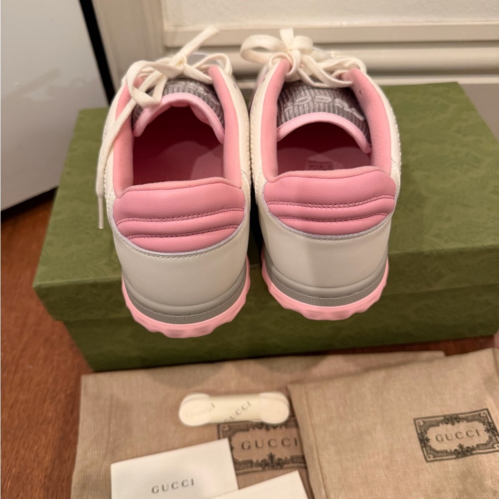 Gucci Mac80 Pink & Grey Calfskin Leather Sneakers - Picture 10 of 16